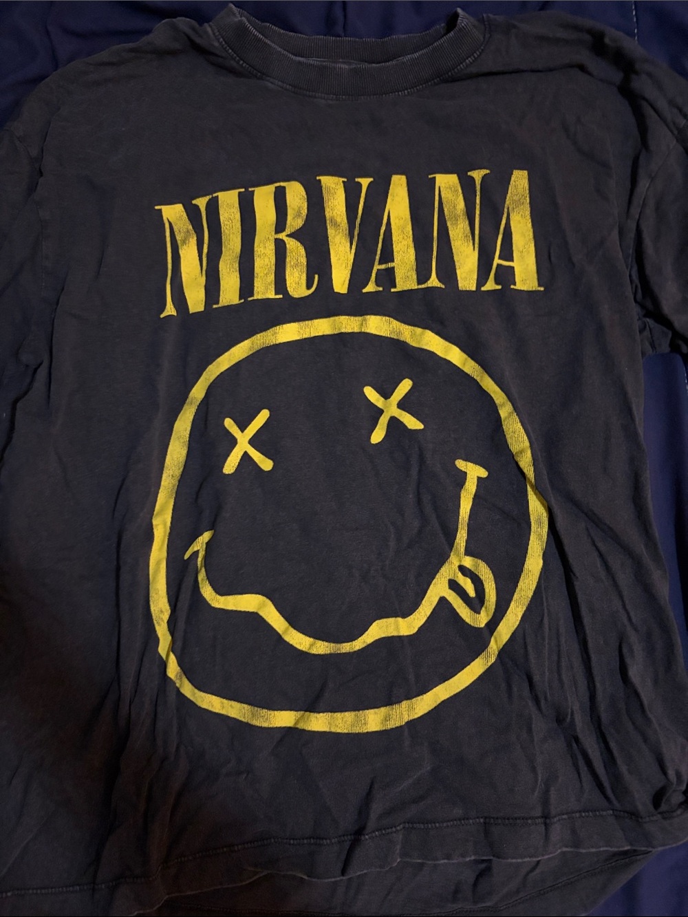 NIRVANA Black Tee with Yellow Smiley Graphic
